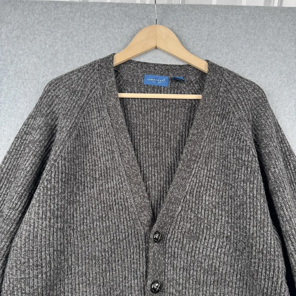 Towncraft Cardigan Sweater‎ Mens Large Gray Grandpa Ribbed Knit V-Neck Button Up